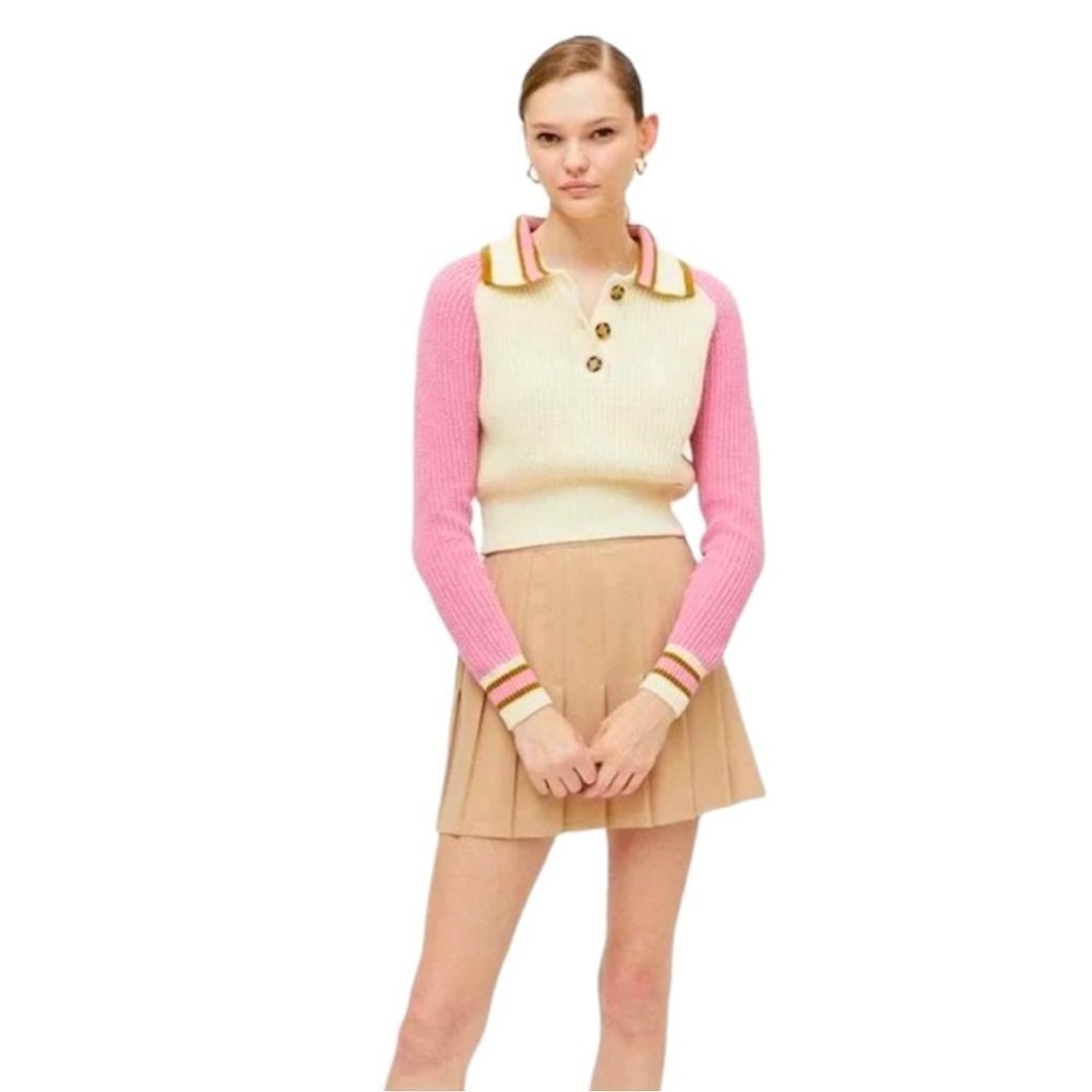 BDG Urban Outfitters Collared Sweater XS Cream Pink Stripe Preppy Crop  “Taylor”